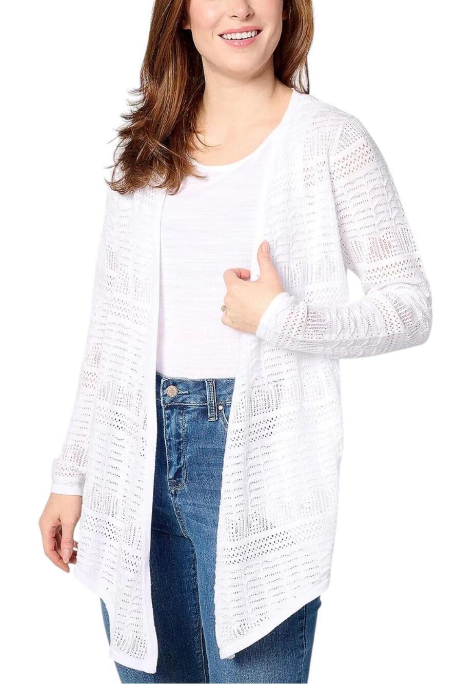 Joan Rivers Women's Open-Front Crochet Sweater Cardigan White - Regular
